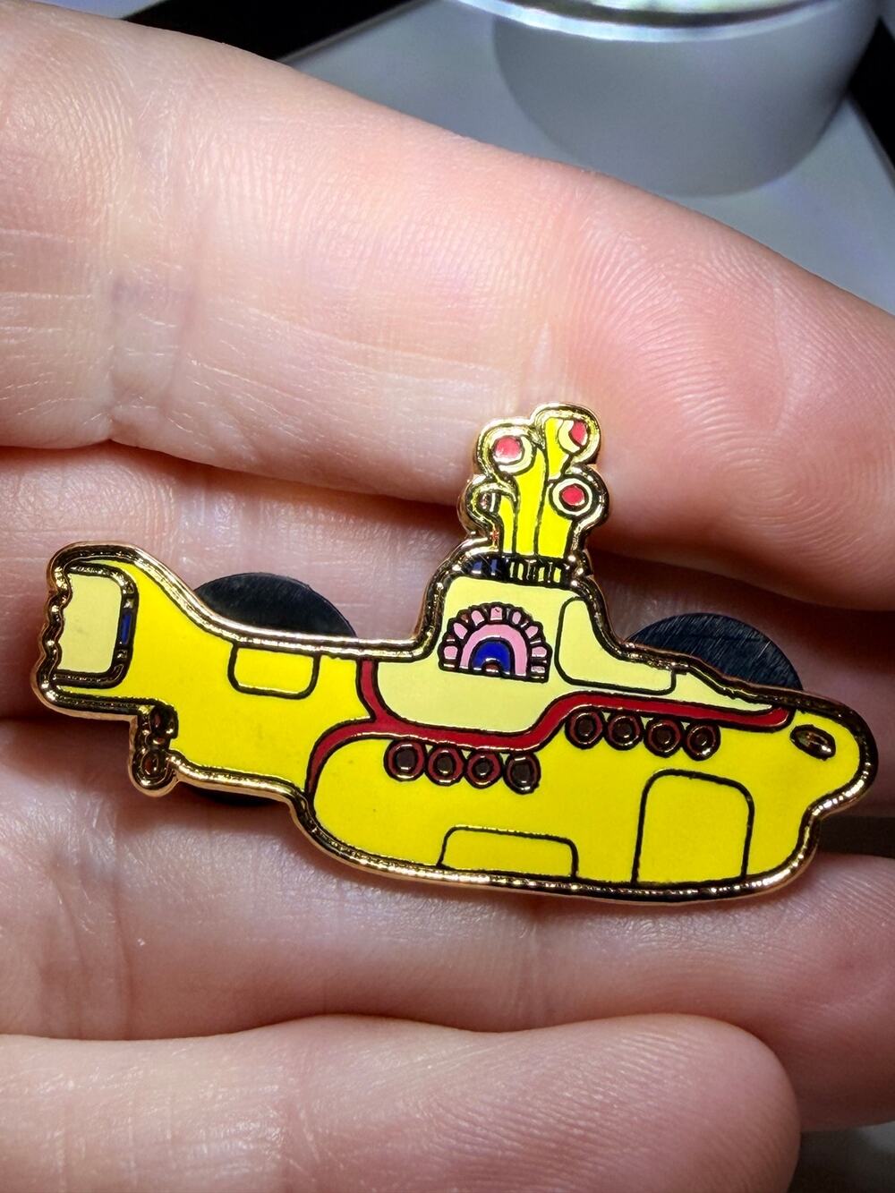 The Beatles Yellow Submarine Enamel Lapel Hat Pin Double Post Gold Tone